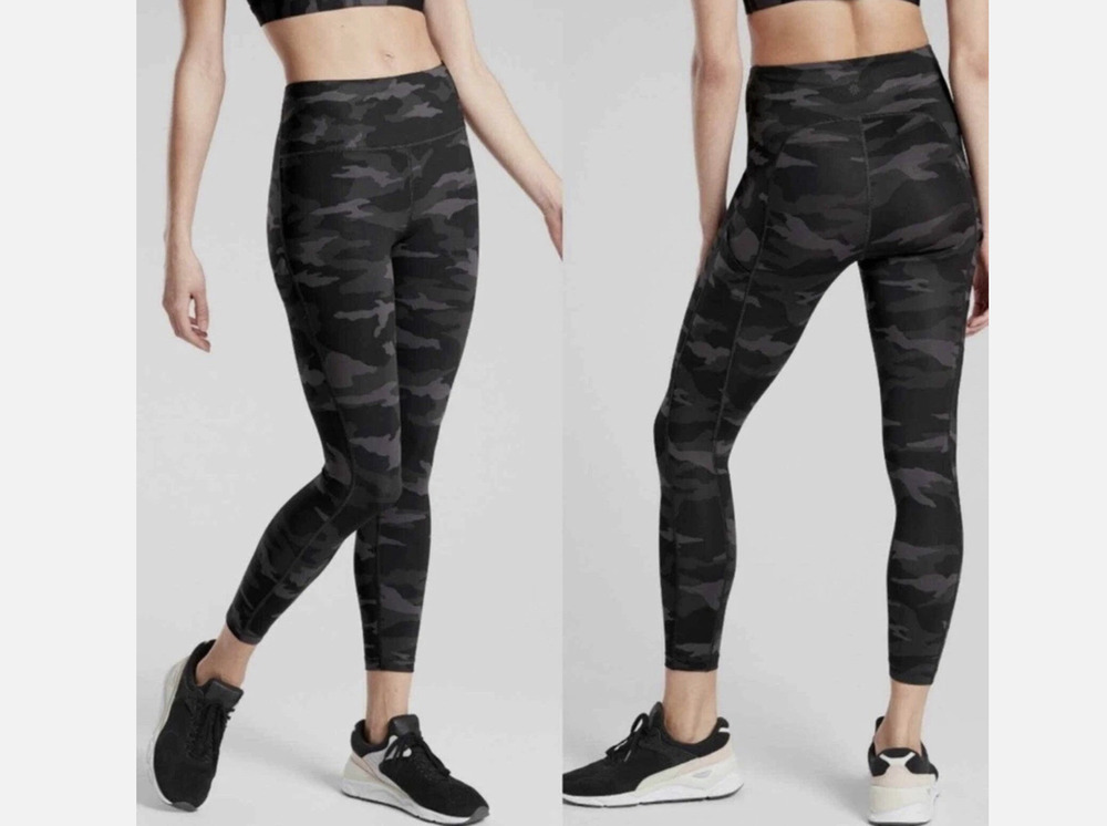 Athleta Leggings Ultimate Stash Pocket Camo 7/8 SuperSonic Black Size Small